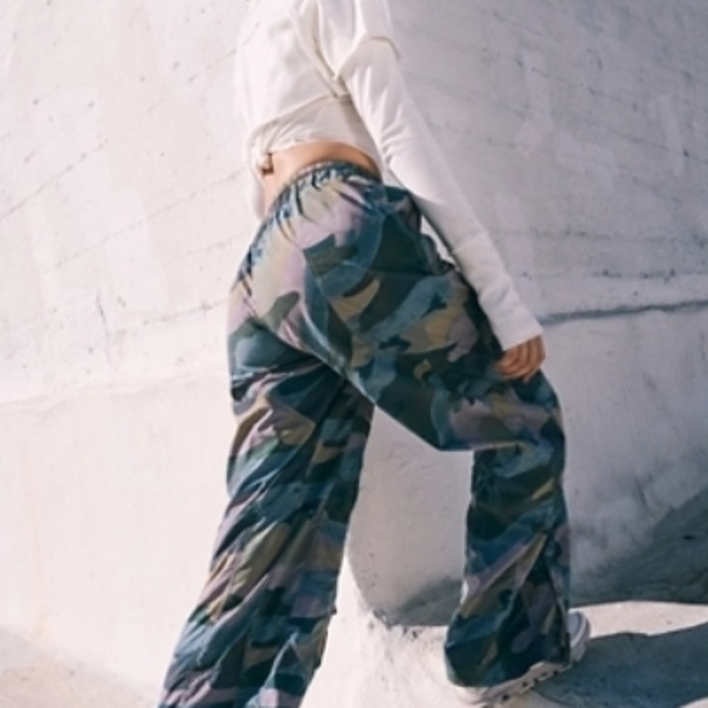 FP Gray, Lavender, and Blue Camouflage Cargo Pants.  Never Worn!